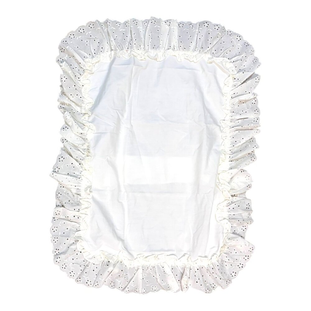 Vintage Eyelet Ruffle Pillow Sham 25"x17" Cotton & Polyester White Cottagecore
